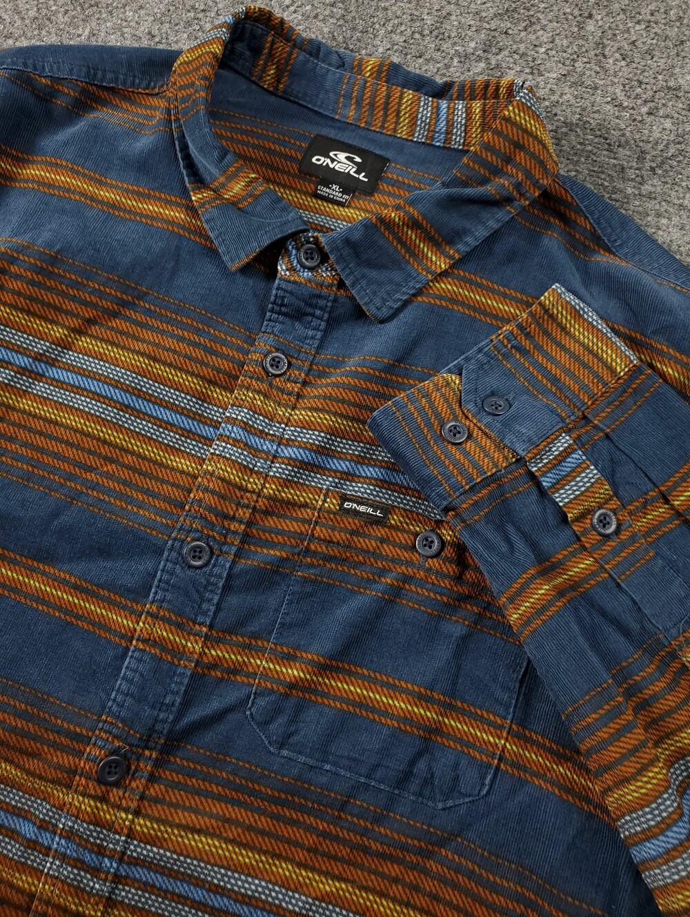 Oneill Corduroy Shirt XL Carusa Striped Button Down Micro Cord Y2K Cali Surfer